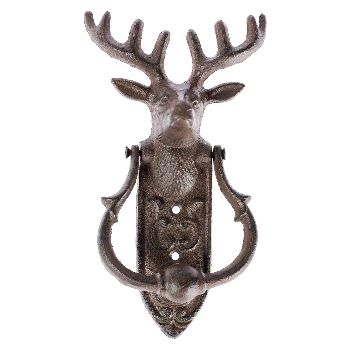 HOMESCAPES Heurtoir de porte décoratif en fonte marron - Tête de cerf