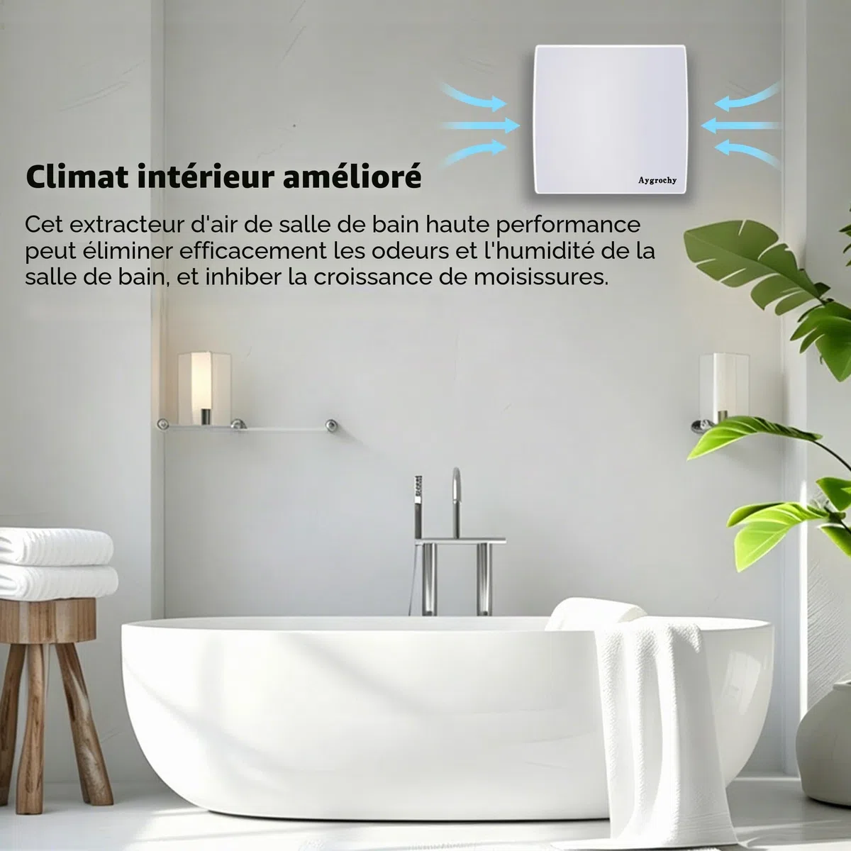 Aygrochy Ventilateur Extracteur d'Air 100mm Silencieux, VMC Salle de Bain avec Clapet Anti-Retour, Prise UE, Économe en Énergie, Pour Salle de Bain, Cuisine, Bureau, WC, Garage