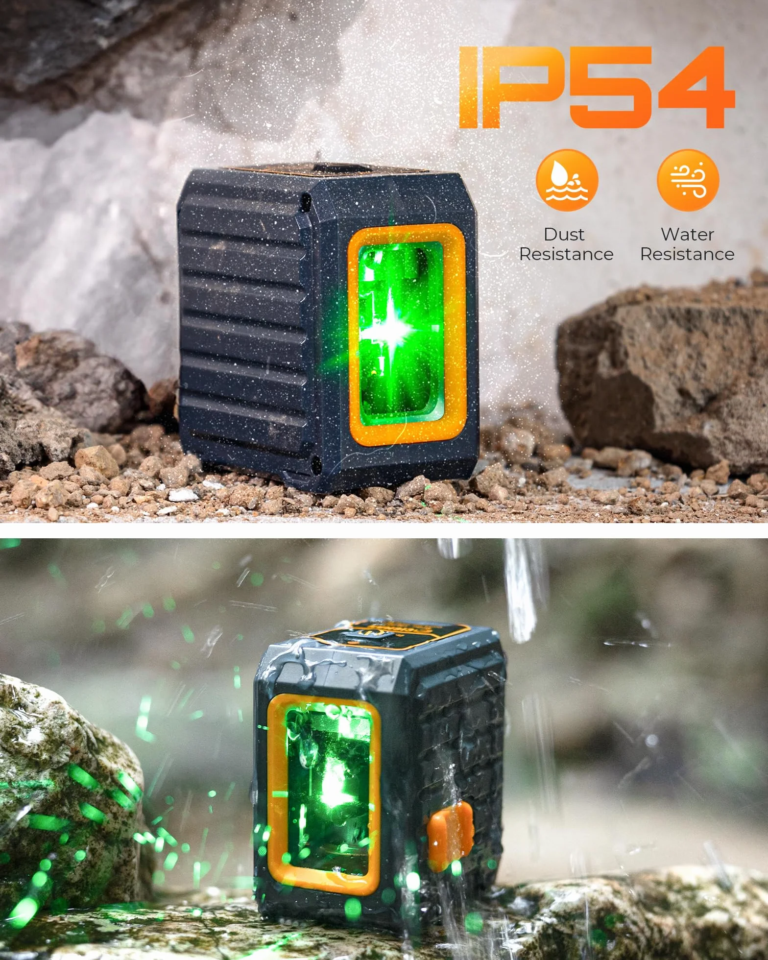Niveau laser vert CIGMAN avec nivellement automatique et mode manuel, mode impulsion de 30 m, 4 niveaux de luminosité, haute précision ± 0,3 mm/1 M, comprend des piles AA et un support
