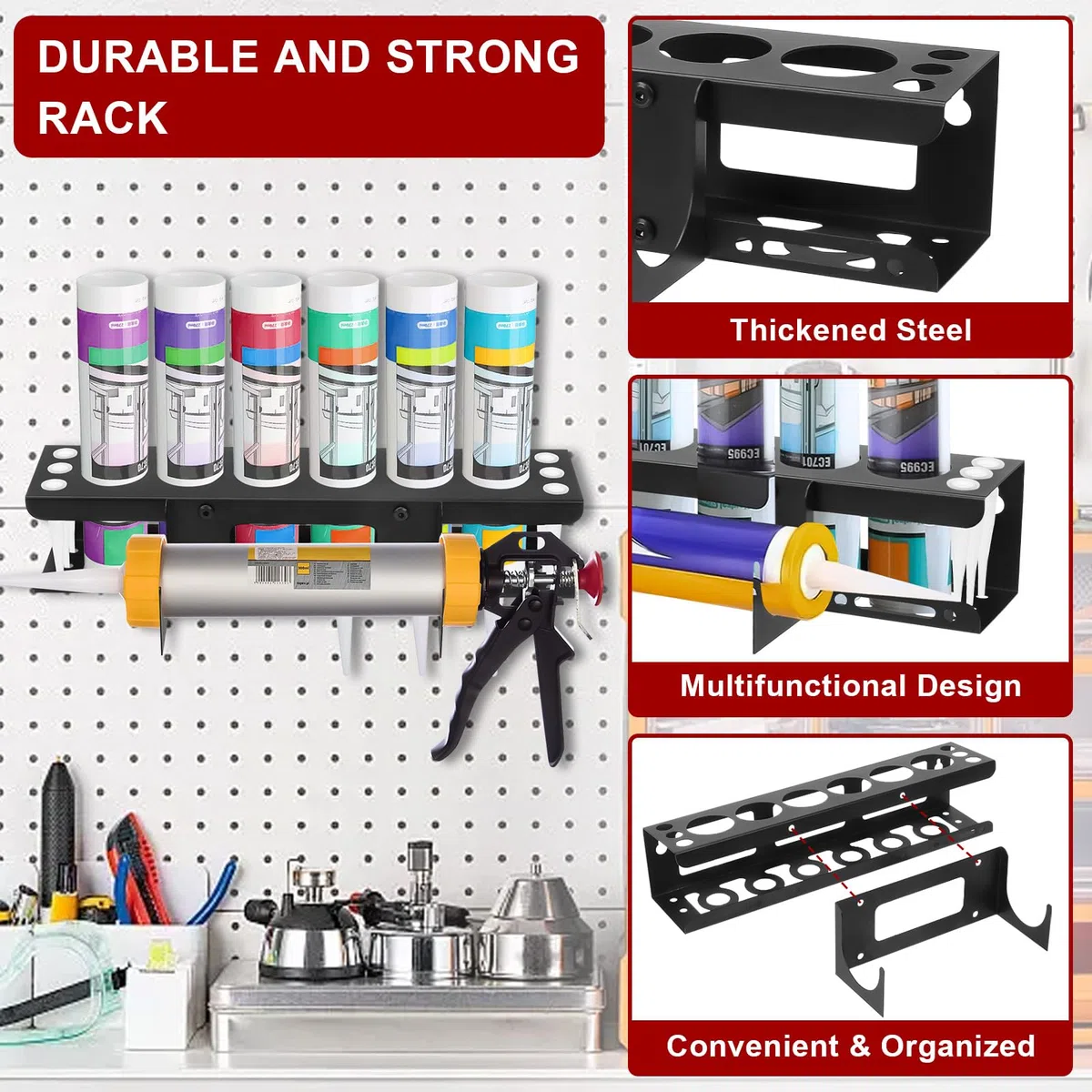 BigKing Étagère de rangement pour cartouches - Support mural pour tubes en silicone et support de pistolet en silicone pour atelier et garage (1)