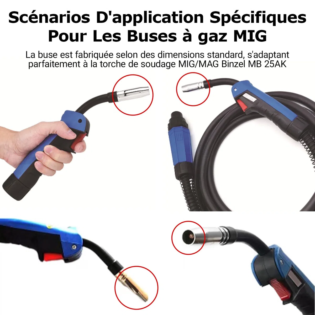Lot de 5 buses de gaz MIG, consommables de torche de soudage MB 25AK MIG MAG, buse de gaz conique de 15 mm pour torche de soudage Binzel MB 25AK MIG/MAG