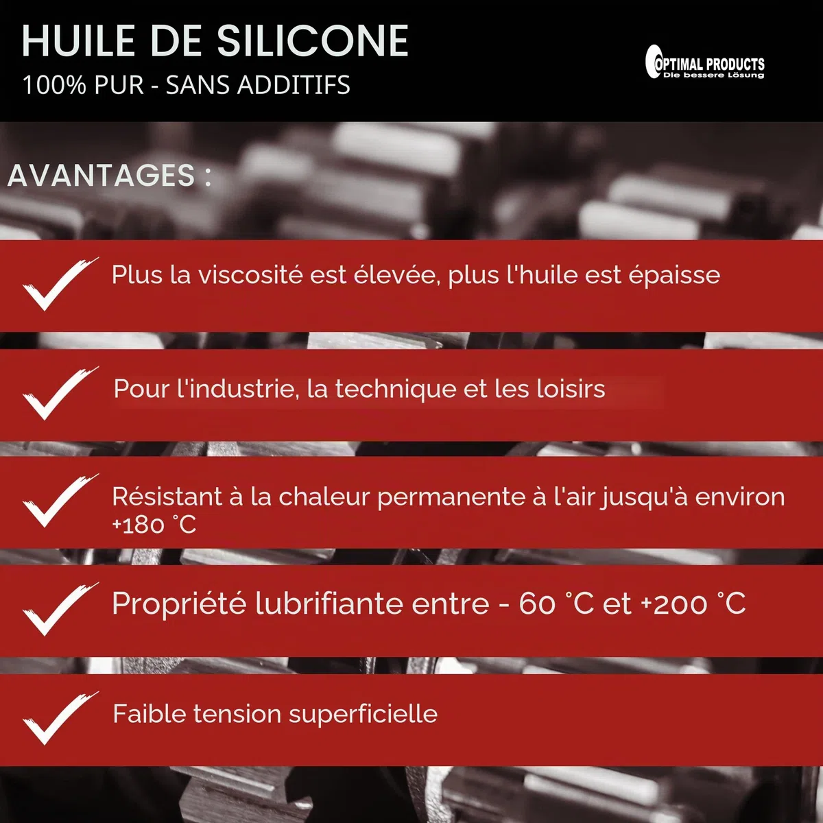 Optimal Products Huile de silicone 1 l I Silicone pur sans odeur I Huile lubrifiante pour métaux, plastiques et caoutchouc I 1 litre 100 cst