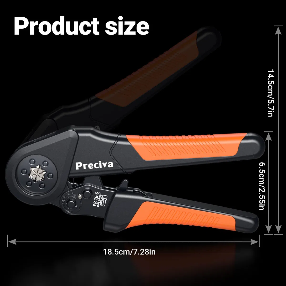 Preciva 0.08-16mm² Pince à Sertir - Pinces à Cliquet Auto-ajustable Hexagonales pour Cosses Electriques, Outils de Sertissage de Ferrules pour Terminaux Câbles Électrique