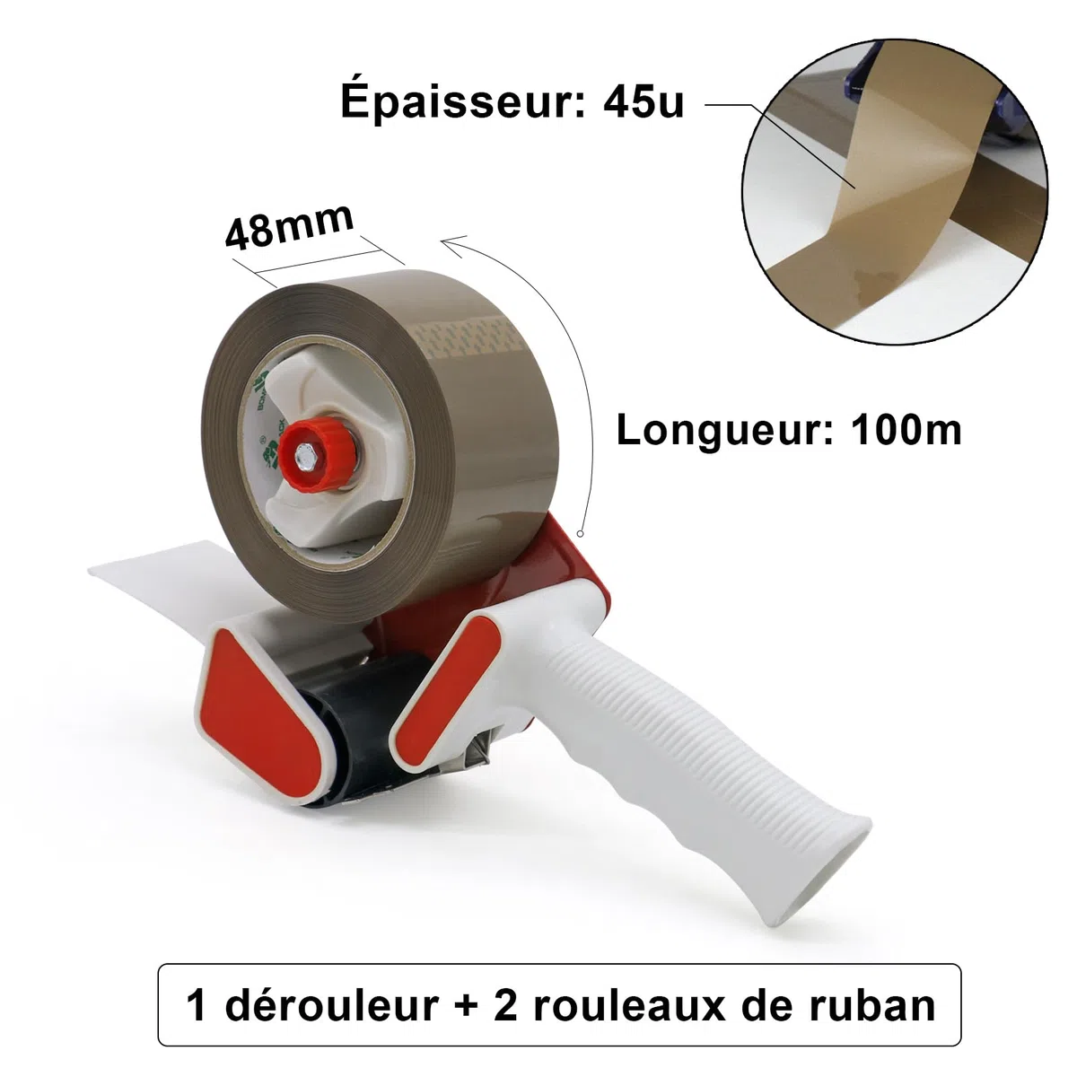 BOMEI PACK Marron Ruban d’emballage 100m x 48mm pour emballage -2 rouleaux avec dévidoir,impression adhésif fort pour colis, entrepôt, e-commerce