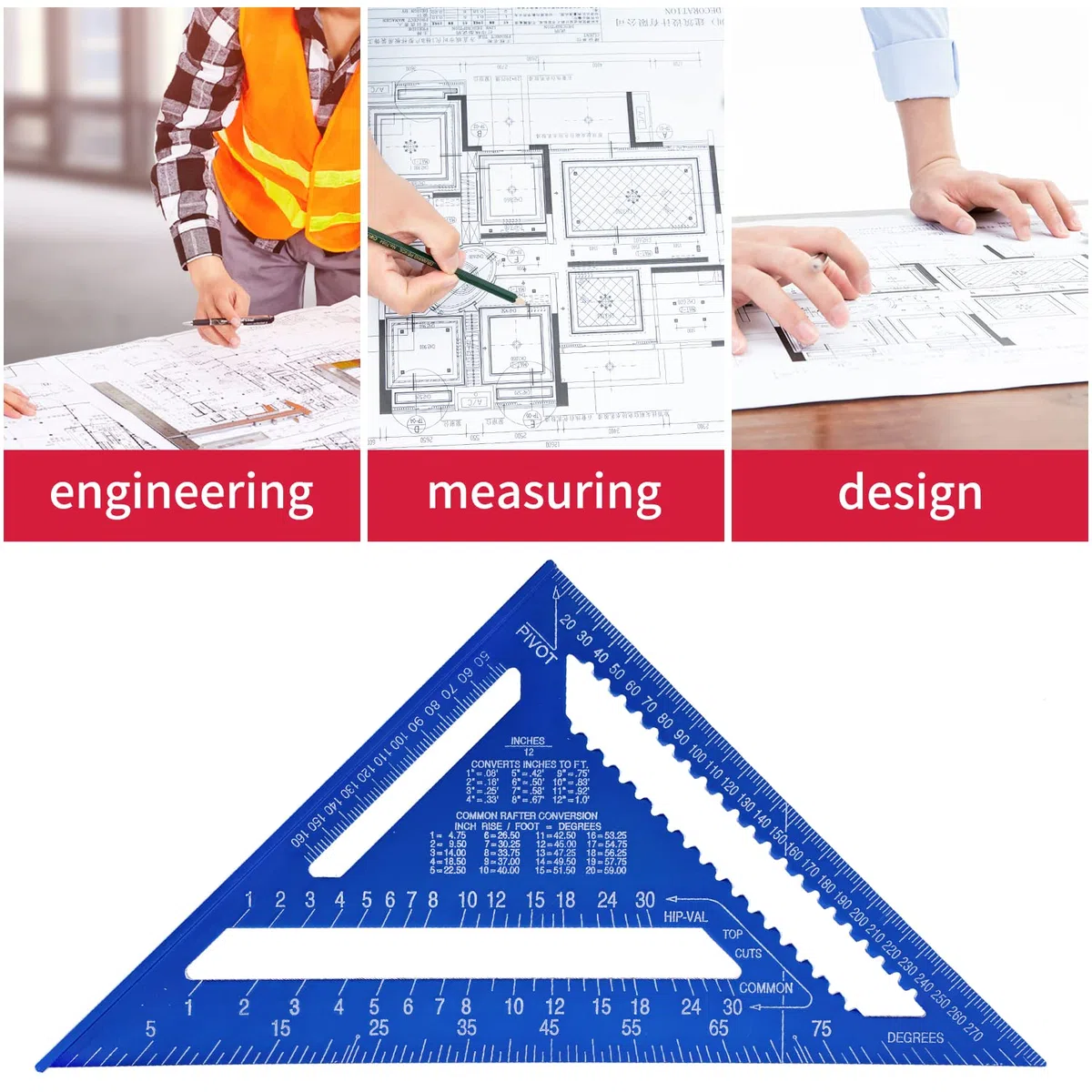 12 Pouces Equerre Menuisier en Alliage D'aluminium, Regle Triangle Métrique pour Mesure D'angle Charpentiers Ingénieurs (Bleu)