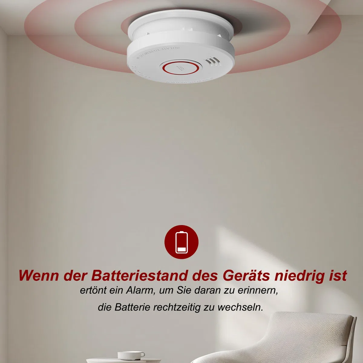 Détecteur de fumée Garantie 10 Ans Alarme Incendie Batterie 9V remplaçable détecteur de fumée avec Certification DIN EN14604 et BSI 4 Cartes