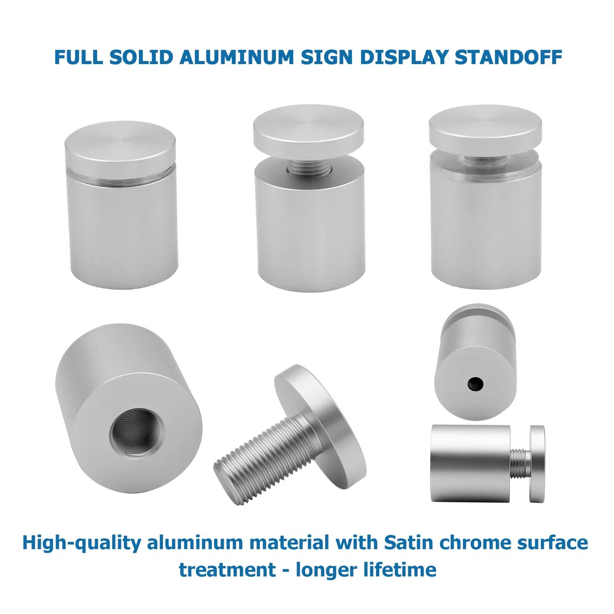Lot de 12 supports muraux solides en aluminium pour panneau publicitaire - 25 x 25 mm - Vis de fixation pour panneaux acryliques (chrome satiné anodisé)