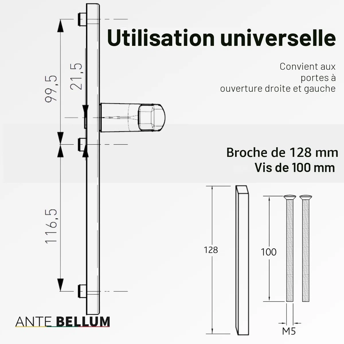 Ante bellum Set de Poignées de Porte Extérieur - Poignée en Aluminium pour Portes d'Entrée Principales et Secondaires, incl. Carré et Vis de Fixation, Optique Moderne, Montage Facile(Blanc Trafic)