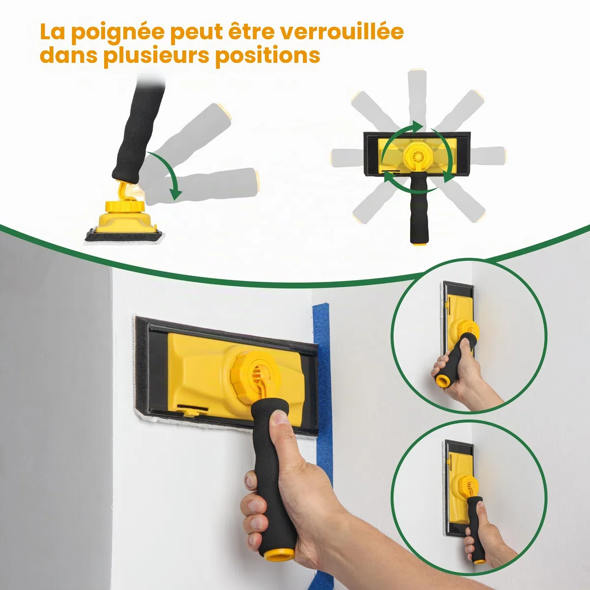 Kit d'outils de coupe-bordures Voomey, ensemble de tampons de peinture de 22,86 cm, kit de 7 pièces de coupe-bordures avec garniture, tampon de retouche, tampon mural d'angle et plafond pour peintre