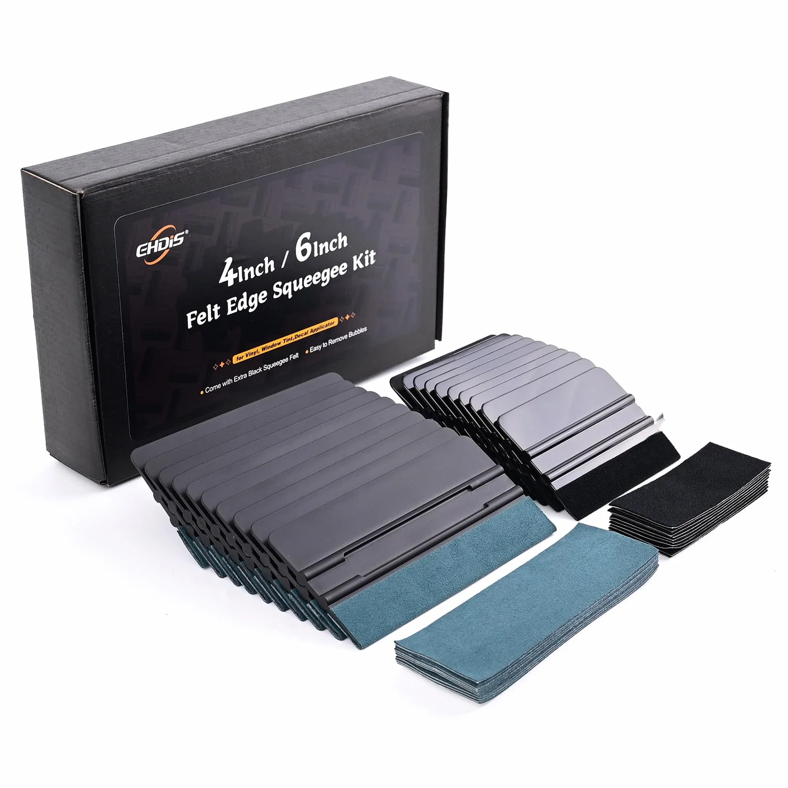 EHDIS Raclette Feutrine Kit - 20 Raclettes(4INCH/5INCH) en Feutre avec 20 Feutre de Remplacement, Raclette avec Bord Fibre pour Voiture Vinyle Wrapping, Raclette Covering