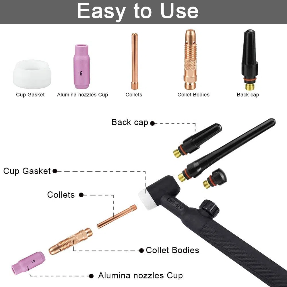 Kit Torche 26Pcs Tig Accessoire Soudage Pour Poste a Souder Buse Tig WP 17/18/26 TIG Torche Soudage,Accessoires de Soudage TIG avec Buse en céramique à Collet Corps Capuchon Arrière