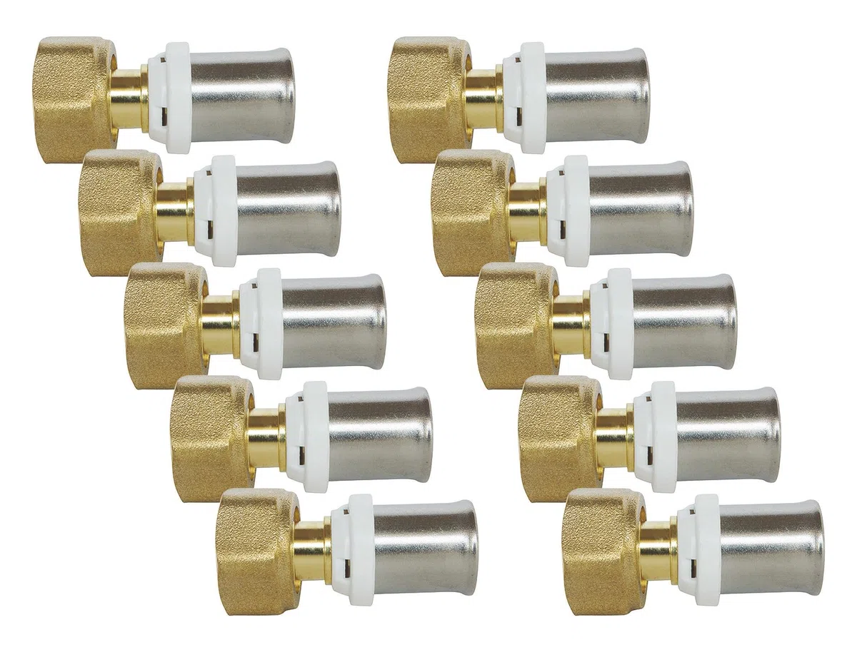 SOMATHERM FOR YOU - 302020201 - Lot de 10 Raccords Droit à Sertir pour Tube Multicouche Ø16 - Écrou Tournant Femelle 15/21 (1/2'') - Compatible Profil H, U, TH - Jaune