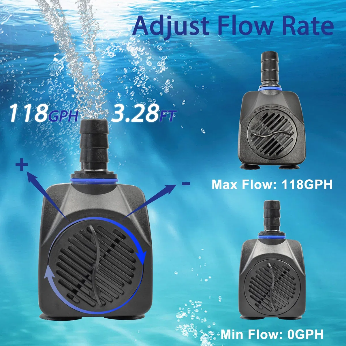 CHANCS 8W 118GPH petite pompe à eau submersible AC 220V mini-pompes de bassin pour bassins extérieurs