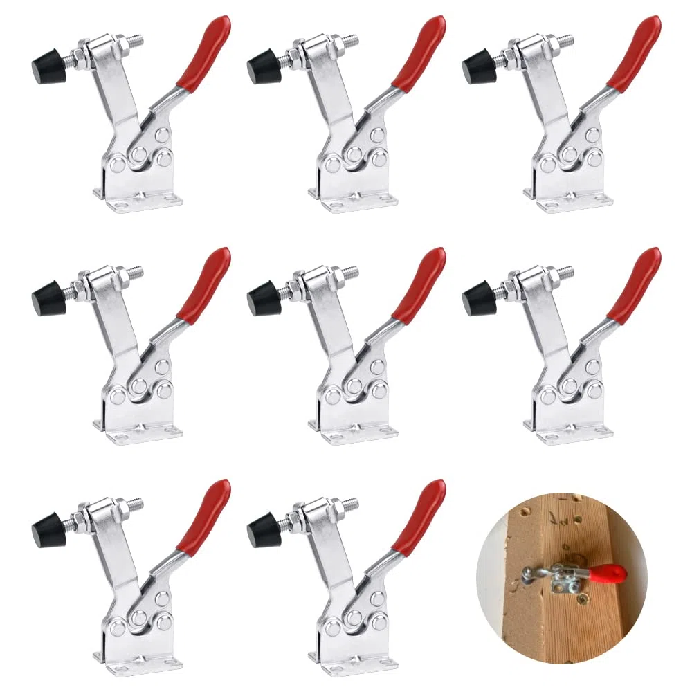 8 PCS Sauterelle en Fer 145mm 90 kg / 201 lbs Galvanisé Sauterelles de Menuisier Anticorrosion Pince à Genouillère Serrage Antirouille Amovible pour Fixation et Serrage Rapide Mécanique