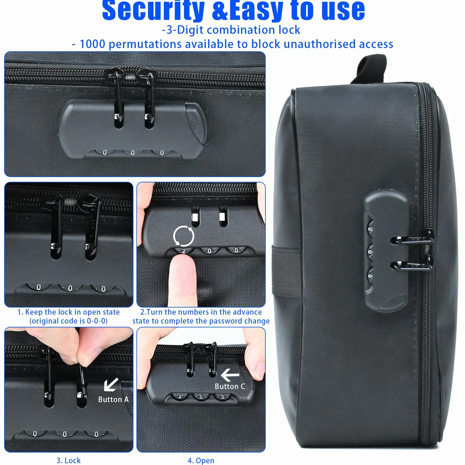 Sac à documents ignifuge / étanche (38 x 28 x 10 cm) 4 couches Grande capacité ignifuge avec serrure, boîte de rangement sécurisée pour passeport, certificats, documents juridiques, objets
