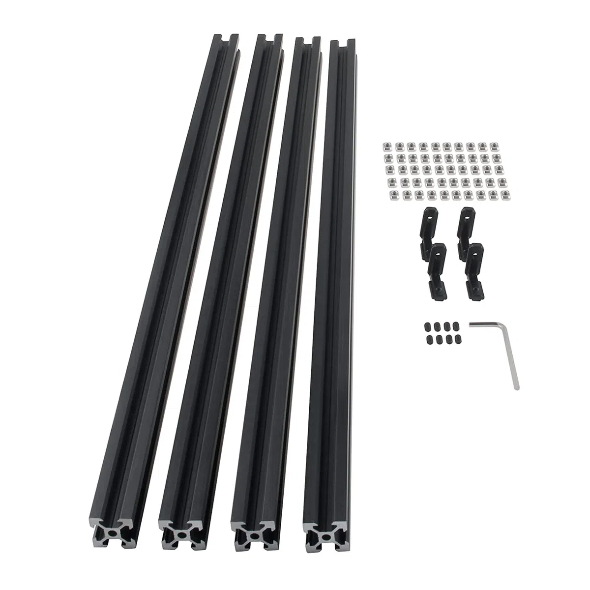 CNCMANS Lot de 4 profilés en aluminium 600 mm 2020 - Type T - Noir - Norme européenne - Profilé linéaire anodisé en aluminium avec écrou en T et connecteur coudé en L pour machines CNC