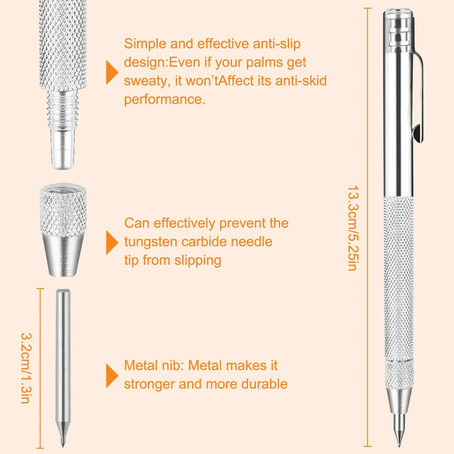 Pointe à Tracer en Carbure de Tungstène 2 Pièces Pointe a Tracer Metal avec 12 Pointes à Tracer de Rechange Scribe Tool, Stylo à Tracer en Carbure de Tungstène pour Tôle, Céramique, Verre