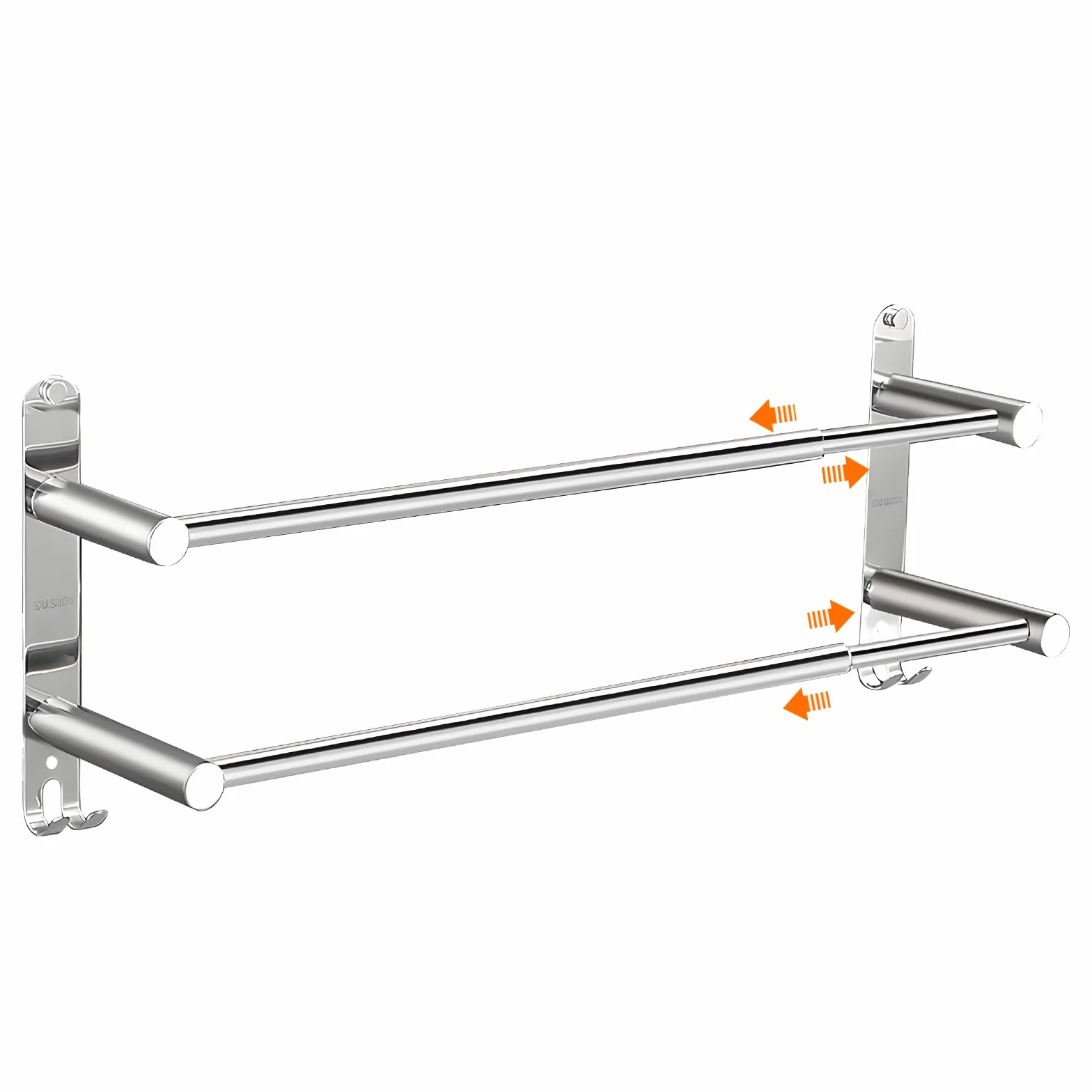 Porte Serviette Murale 2 Barres Porte-Serviettes Telescopique 43-75cm Porte Serviette en Acier Inoxydable Support Serviette Salle de Bain avec Crochets - 2 Méthodes d'Installation - Argent