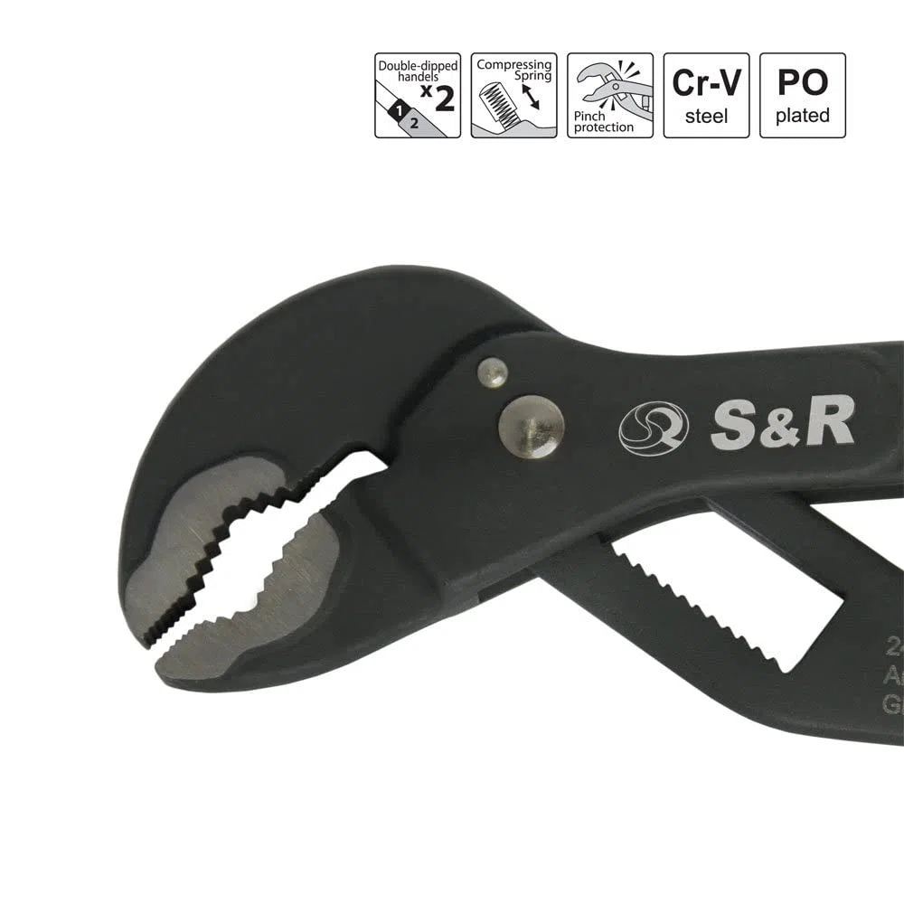 S&R Pince Multiprise Automatique Professionnelle, 300x40mm, CR-V, poignées double revêtement.