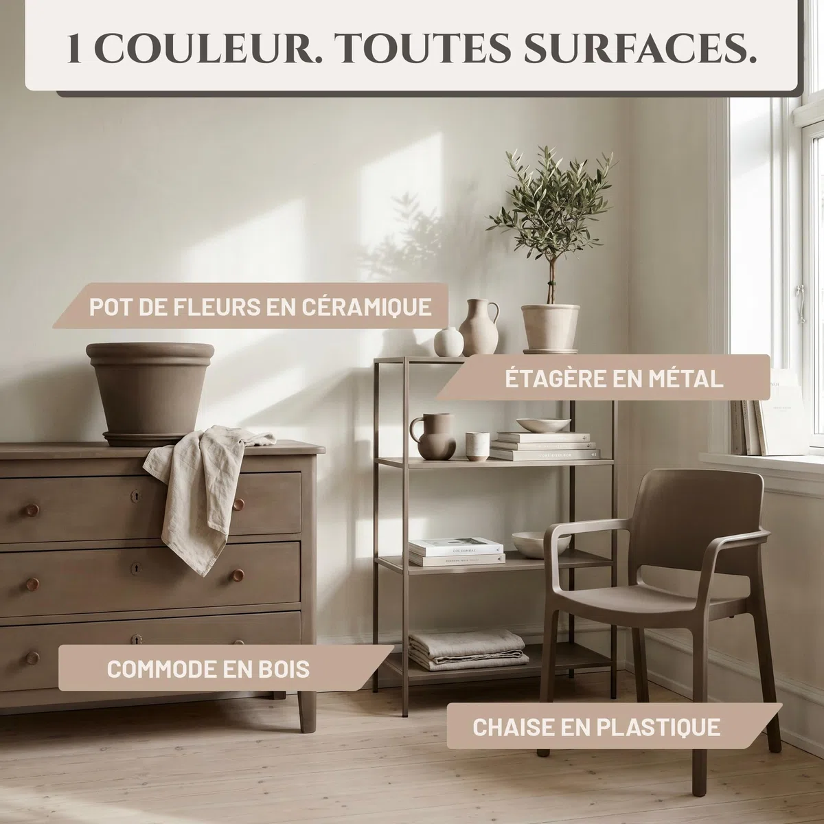 LM Peinture Meuble 500 ml - Sable - | Peinture Meuble Cuisine Sans Ponçage | Haute Couvrance pour Intérieur et Extérieur | Faible Odeur et Écologique