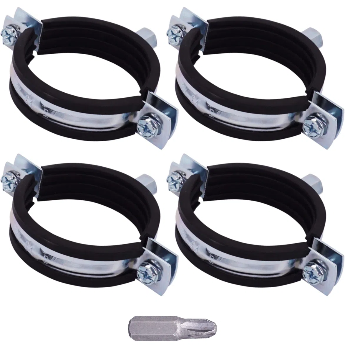 SKIR'CO Lot de 4 supports de tuyau avec revêtement en caoutchouc pour tuyaux de 60 à 64 mm, colliers de serrage, supports de tuyaux pour montage mural et plafond