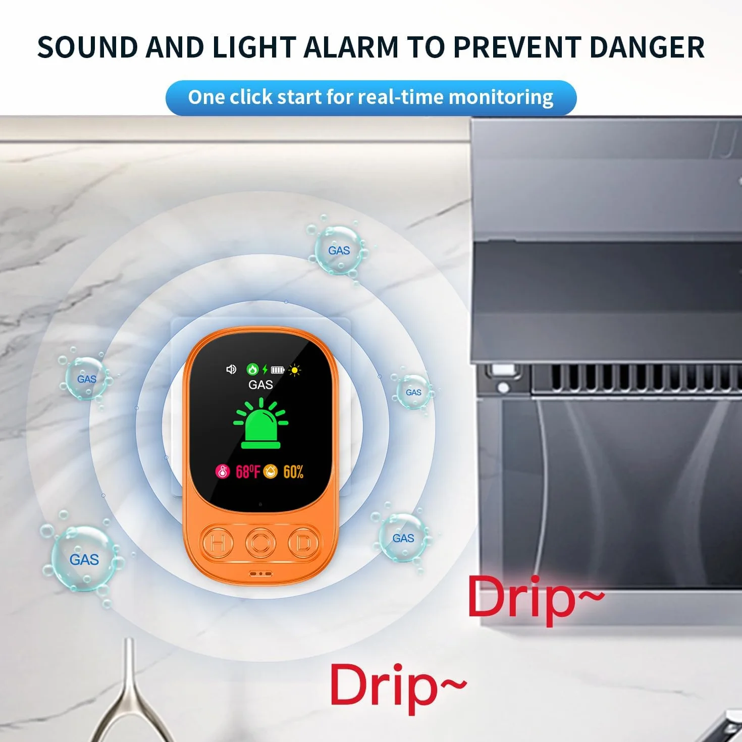 Détecteur de Gaz Combustibles avec Prise pour Maison, Alarme de Gaz, Détecteur de Fuite de Gaz pour Gaz Naturel LPG Méthane Propane Butane, avec Batterie Rechargeable, Blanc, HD05-B