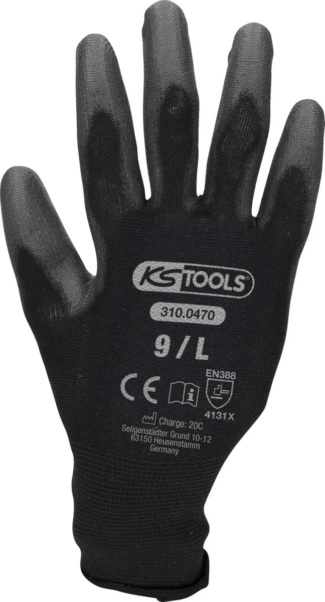 KS Tools 310.0470 Gants microfibres Taille L 12 paires Noir