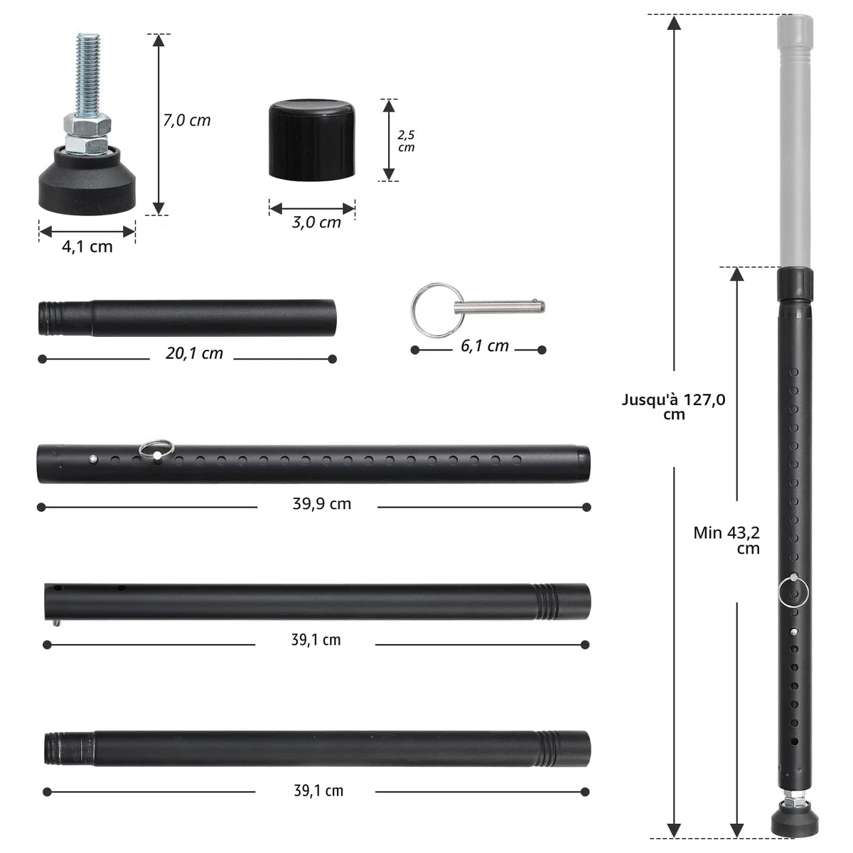 2 barres de sécurité anti-effraction pour porte et fenêtre, Barre de sécurité réglable pour porte et fenêtre avec embouts en caoutchouc 45–128 cm, Sécurité pour fenêtre de cave noire pour