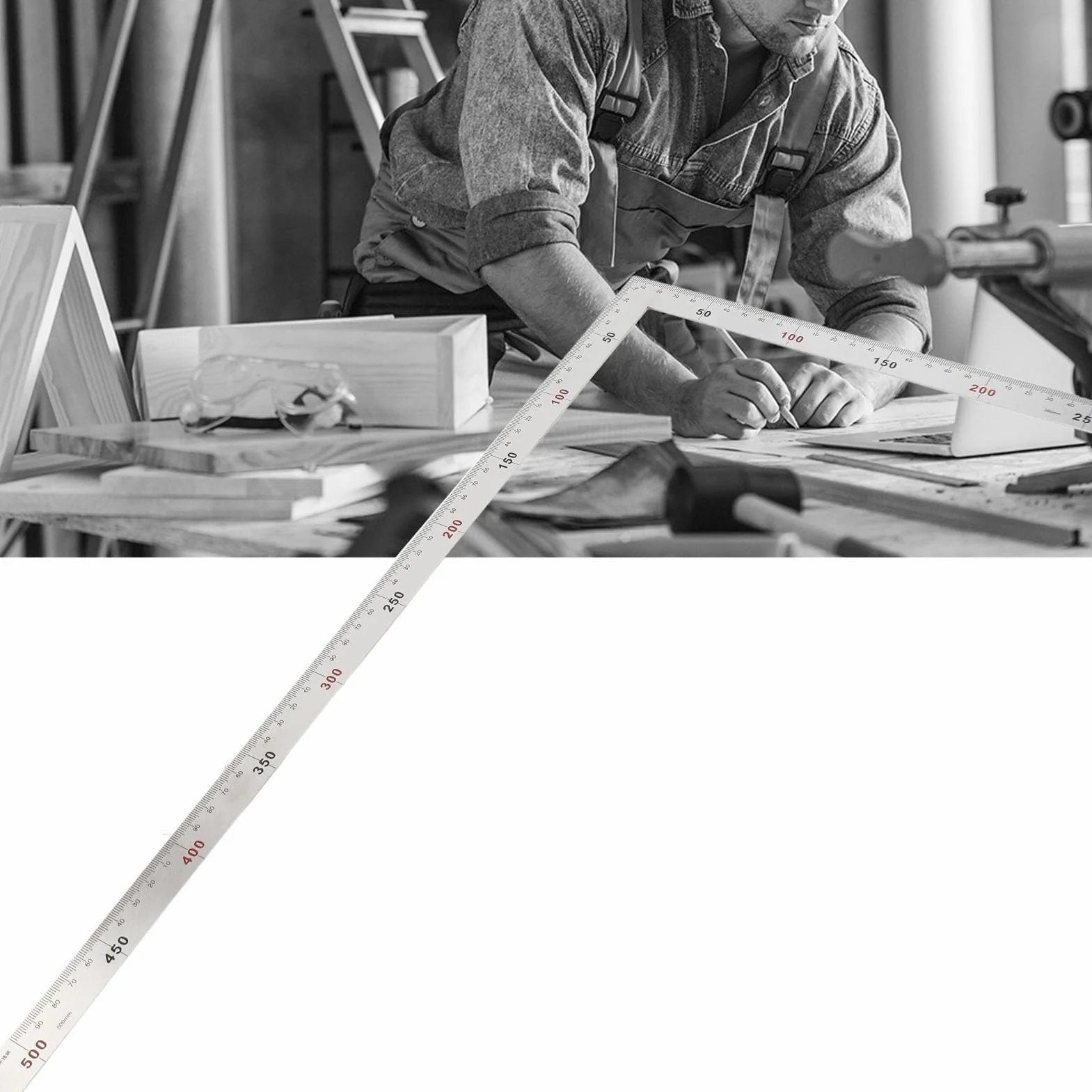 Équerre de Charpentier Acier Inoxydable 500x250mm Règle à Angle Droit à 90 Degrés équerre de Cadrage en Acier Outil de Mesure Professionnel Facile à Lire Angle de Règle de 02