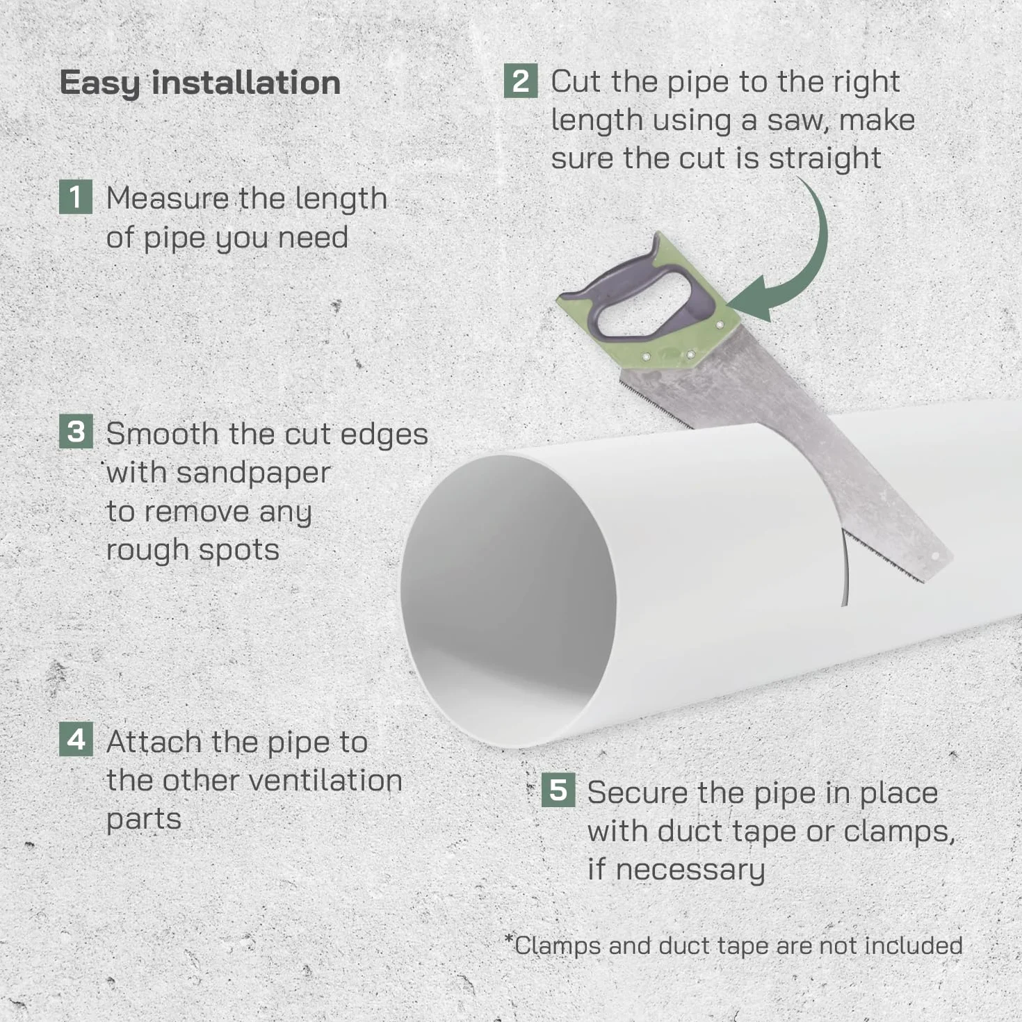 Vent Systems Tuyau de ventilation rond Ø 125 mm – 300 mm de long – pour raccordement de, conduit d'évacuation ou conduit d'alimentation, système de chauffage et de refroidissement par
