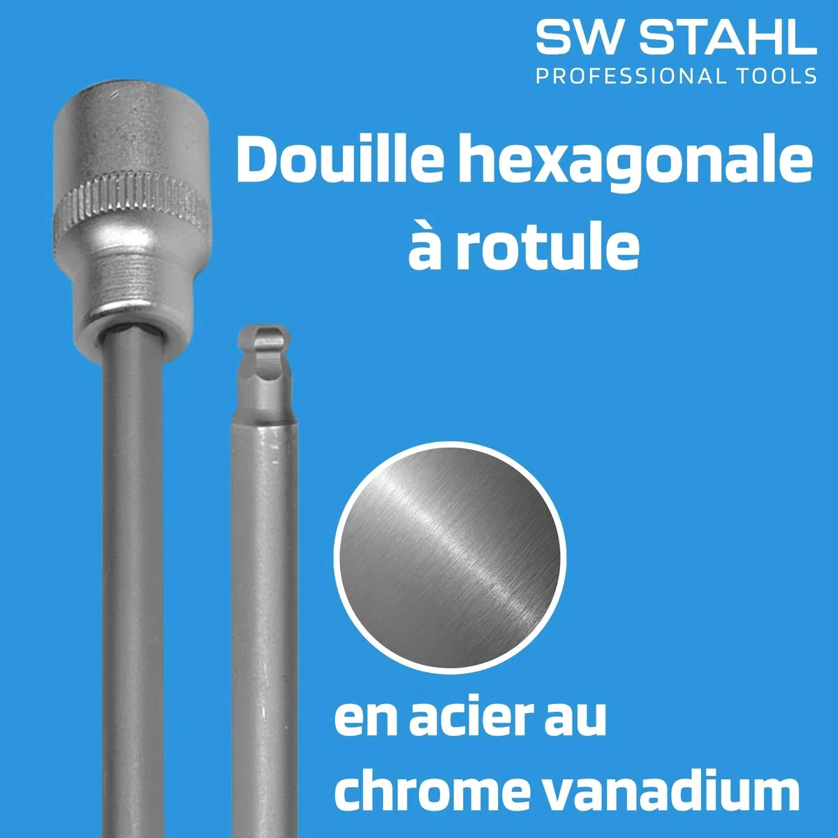 SW Stahl 03017L Douille pour Vis de Carter d'Huile VAG - 5 mm, 3/8 Pouce | Clé à tête sphérique longue 290 mm en acier chrome-vanadium - embout six pans creux pour montage carter et régulateur