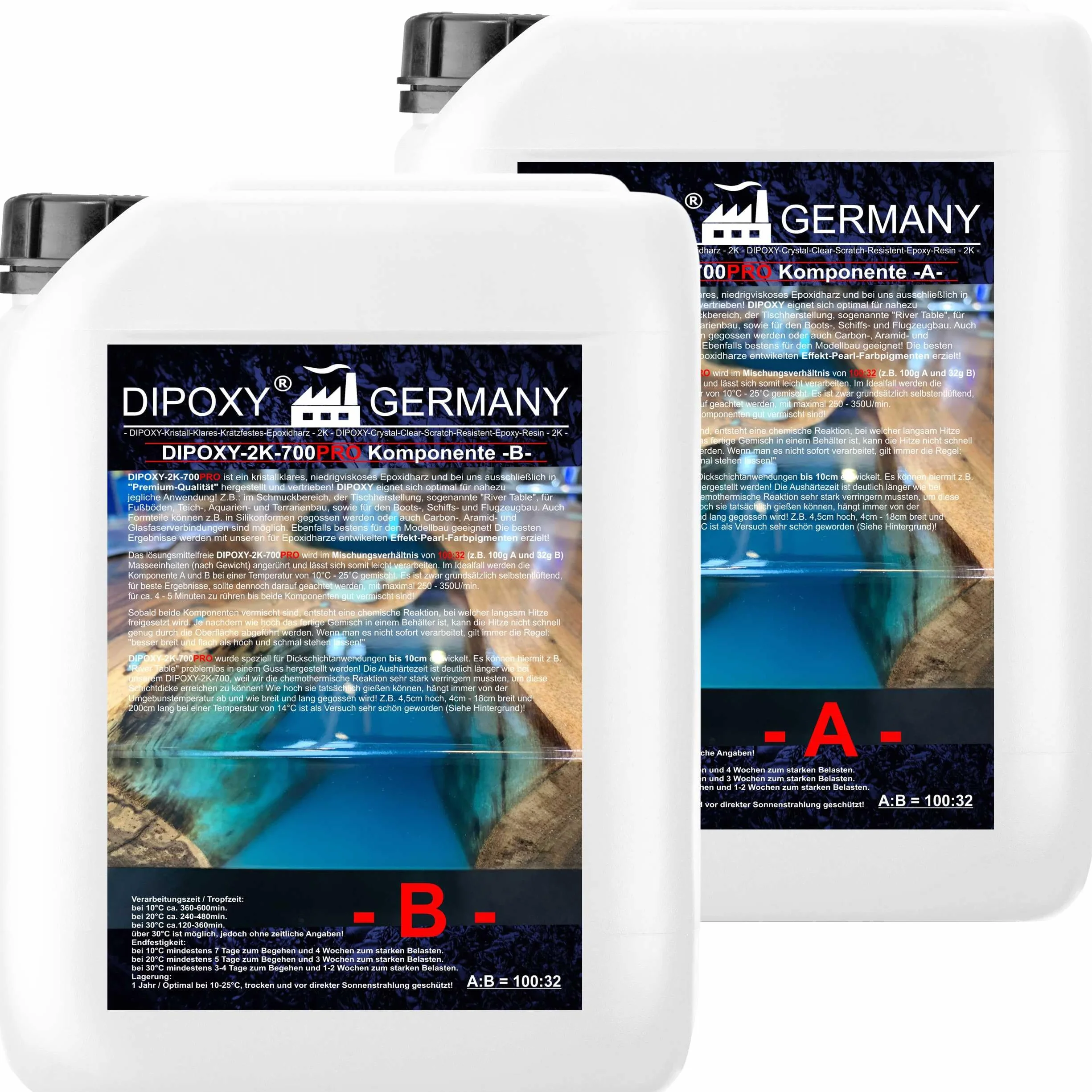 6,6Kg DIPOXY-2C-700PRO Résine époxy à 10cm transparente Glaçage Epoxyde bi composant Epoxy Resine Coulée Cristalline PRV table sol bois fibre carrelage colle