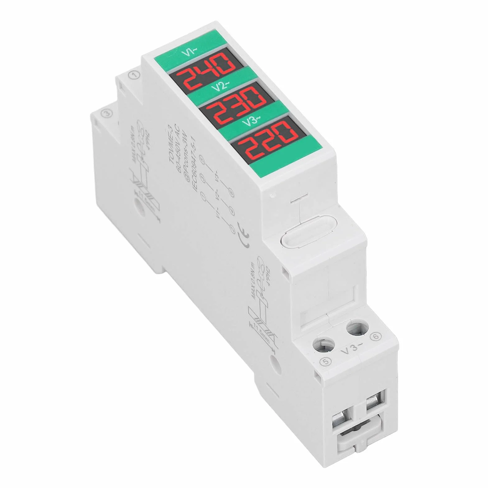 Marhynchus Voltmètre triphasé, Voltmètre Numérique LCD pour Mesure de Tension AC 60-450 V, monté sur Rail Din avec Interface Conviviale