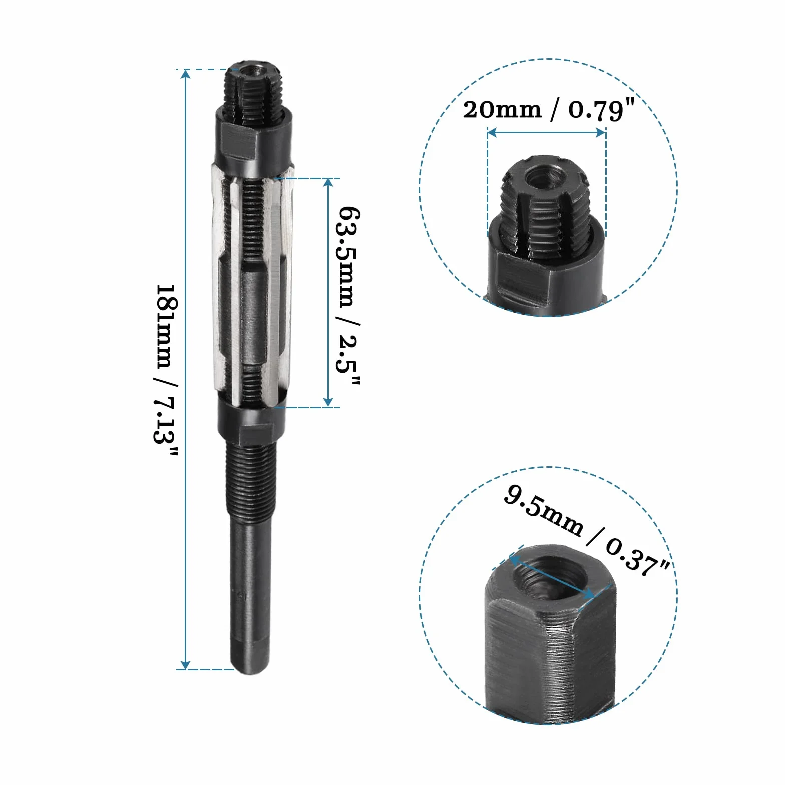 QUARKZMAN 19-21mm Réglable Main Actionné Alésoir x 1 Pièce Haute Vitesse Acier 6 Droite Flûte pour Alésage Métal Pièces, [H8]