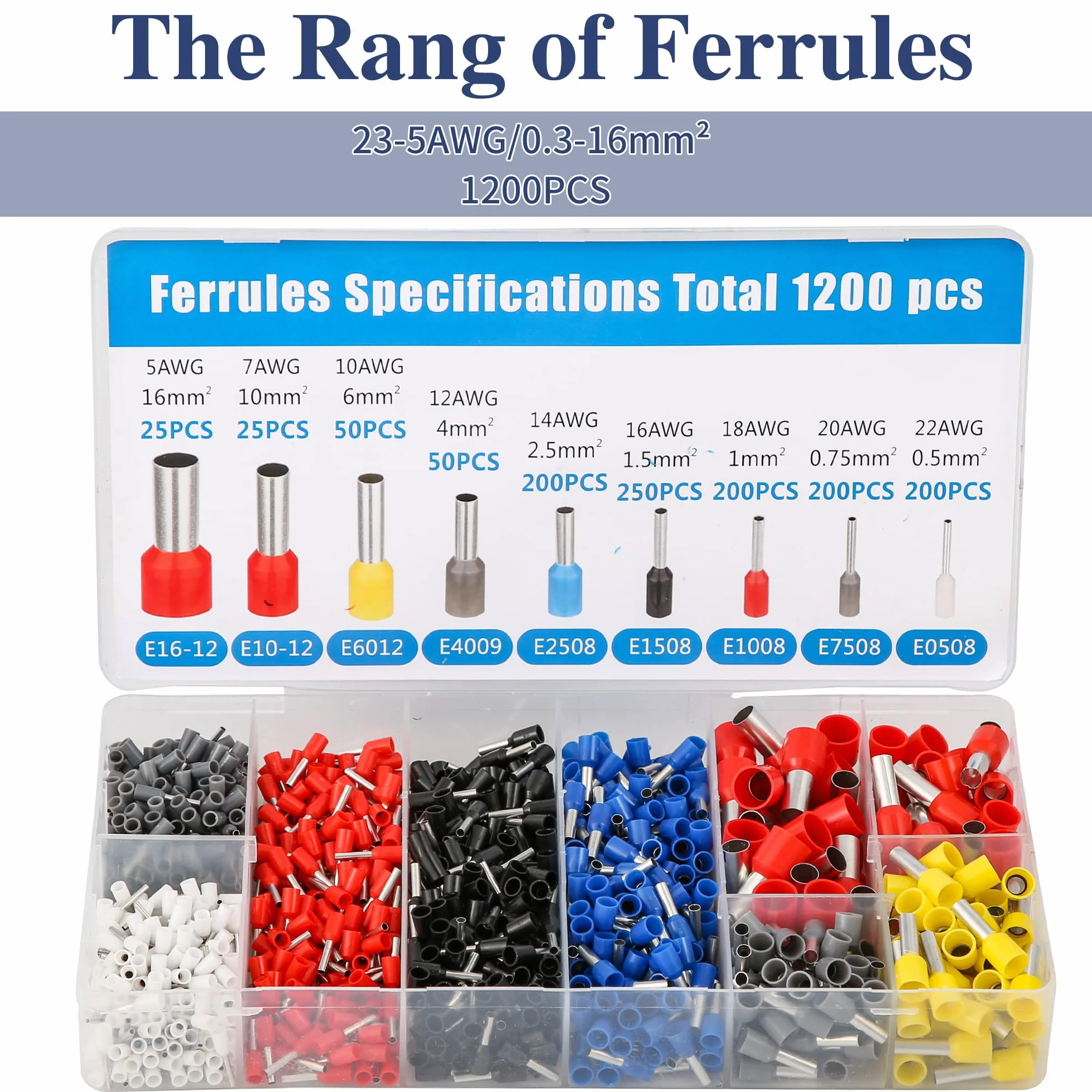 Kit d'outils de sertissage de virole, pince à sertir à fil hexagonal pour 0,08-16 mm² avec 1200 bornes d'extrémité de fil de cuivre rouge, outil de sertissage de fil à cliquet (Crimping Tool Kit)