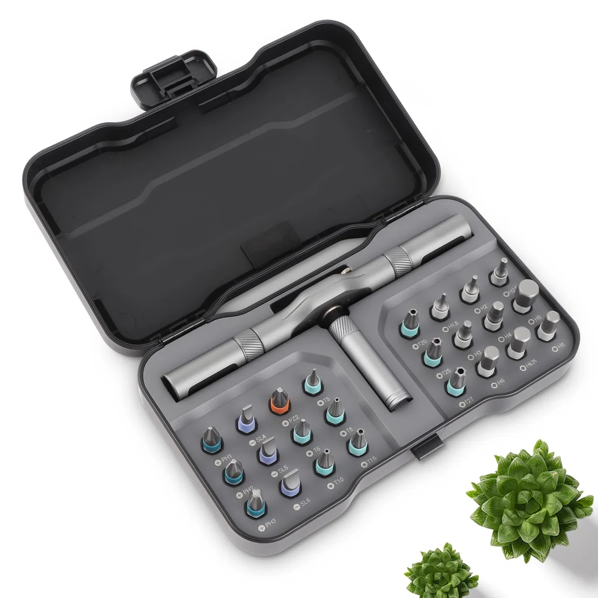 24 en 1 Tournevis à Cliquet, Kit Tournevis Magnétique de Précision, Poignée en Aluminium Amovible, Outils de Réparation pour Meubles, Bricolage, PC, Compact et Portable
