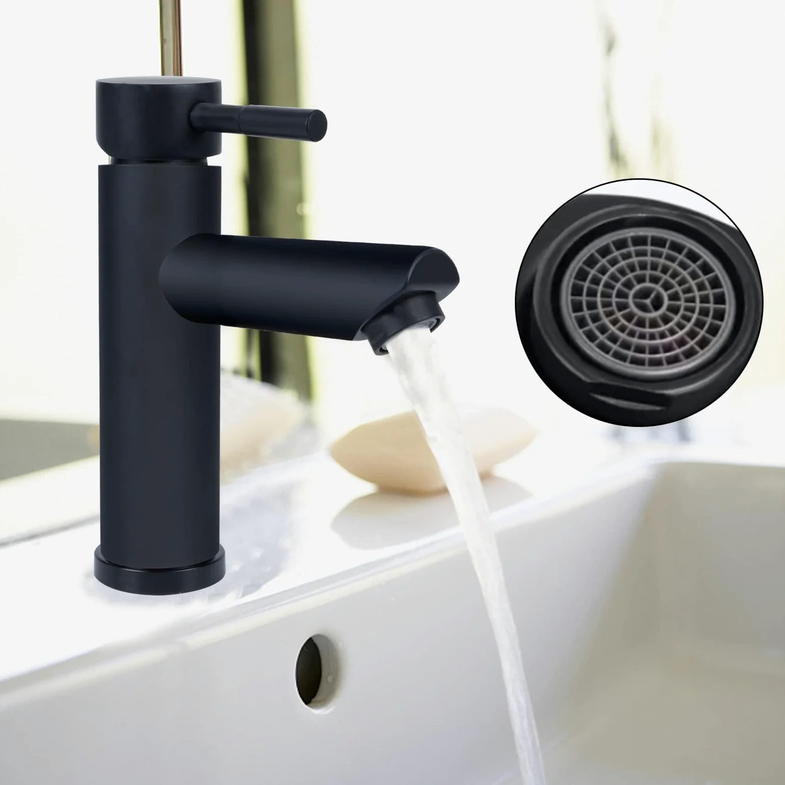Robinet de salle de bain Robinet de salle de bain noir Robinetterie de lavabo Mat Set de robinetterie de lavabo pour salle de bain cuisine 304 acier inoxydable