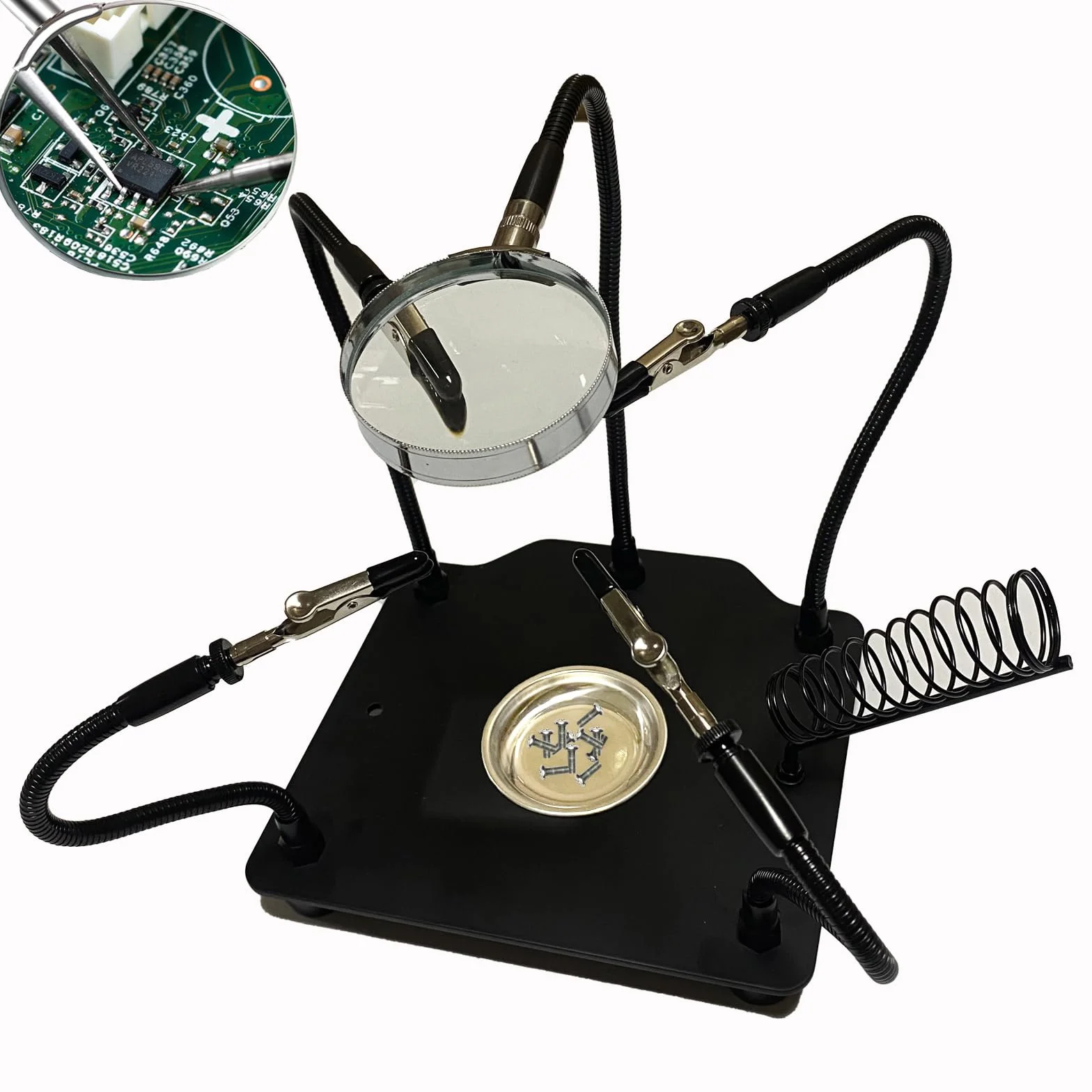 Station de soudage avec loupe troisième main Outil de soudage PCB Carte de soudage - Plaque de base robuste | Quatre bras flexibles
