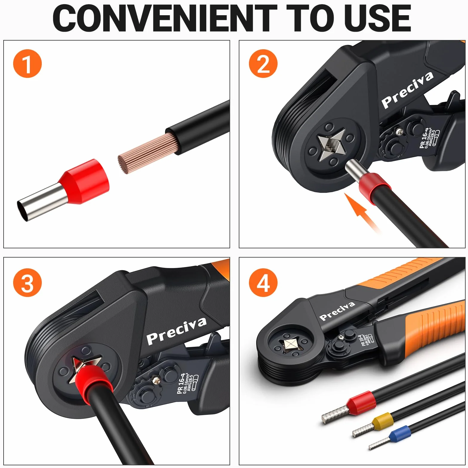 Preciva 0.08-16mm²Pince a Sertir,PR16-4 Pince à Sertir Auto-ajustable Sertisseur, Cosses Electriques a sertir pour Terminaux Câbles