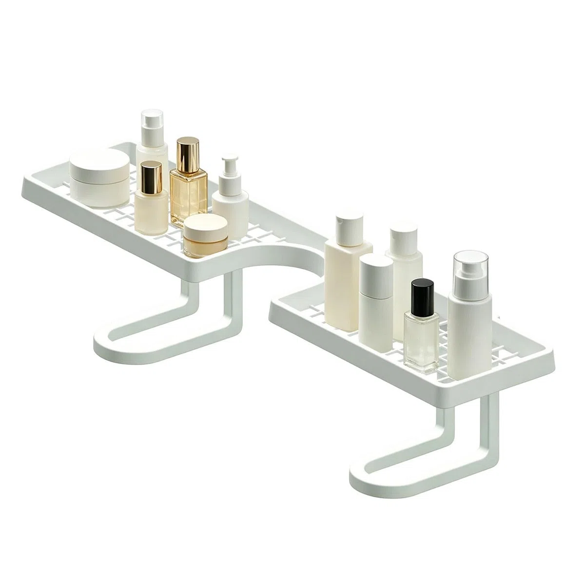Étagère au-Dessus du Robinet Salle de Bain - sans Perçage 50 Cm Forme en U Drainage Rapide,Étagère au-Dessus du lavabo pour Salle de Bain - brosses à Dents, cosmétiques, shampoings,