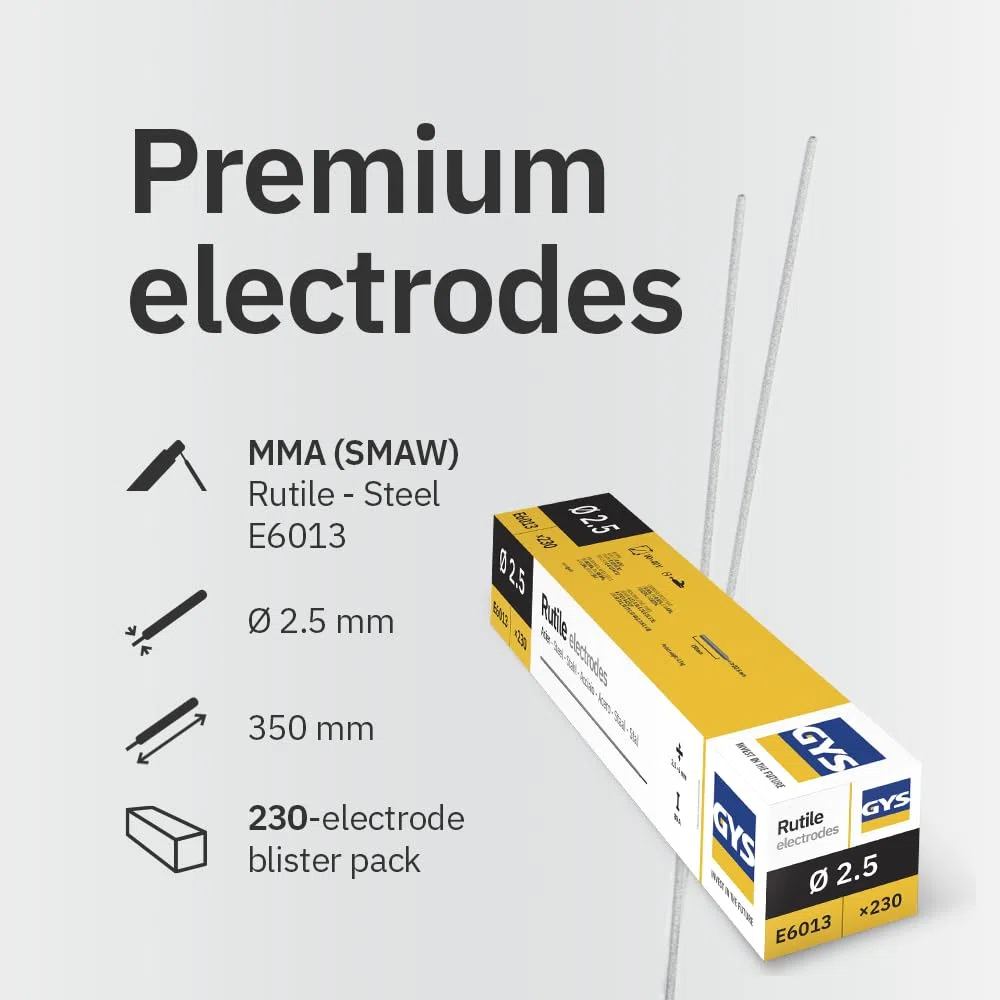 GYS - ELECTRODES Rutiles Acier Ø 2, 5 E6013 - ETUI de 230 - CONSOMMABLE Soudure MMA - toutes positions - A L'electrode - Amorcage Des 40V