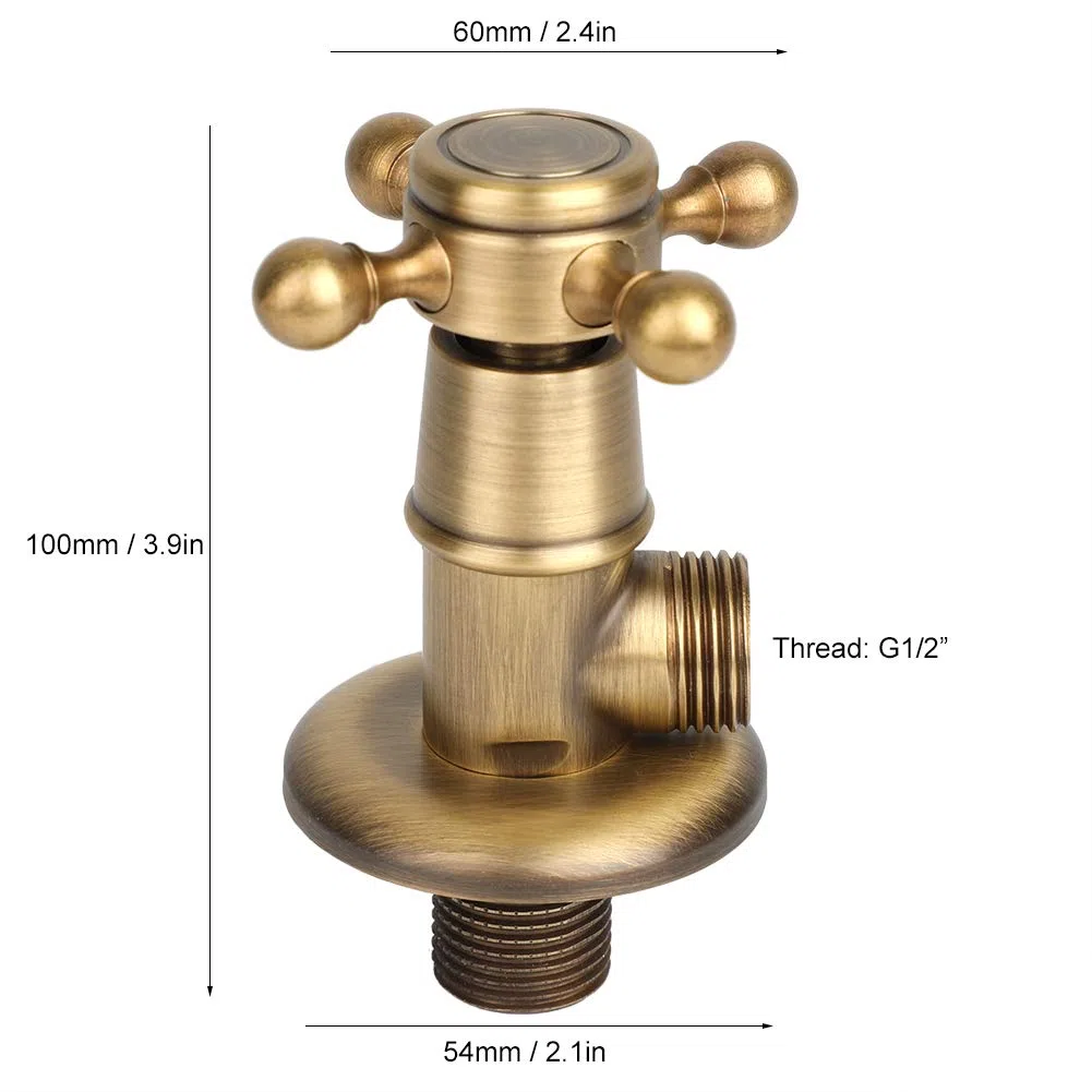 Valve d'angle en cuivre complet universelle froid et chaud antirouille antiseptique design rétro pour robinets multiples salle de bains cuisine avec contrôle d'eau précis et durable