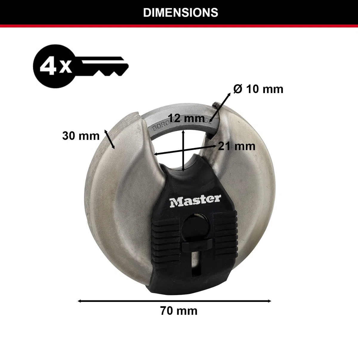Master Lock M40EURT Lot de 2 Cadenas disque d’extérieur à clé/anti rouille 70 mm