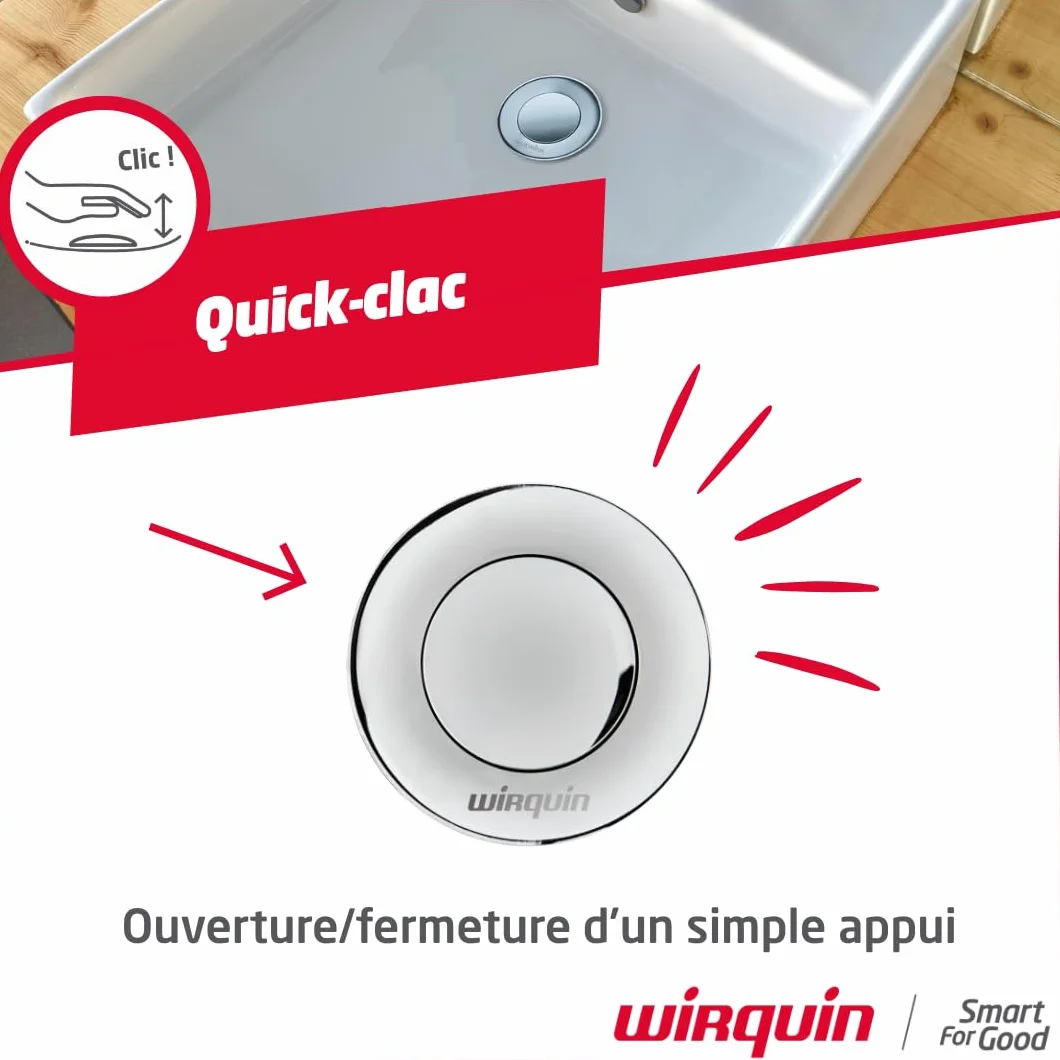 Wirquin 30723417 Bonde de lavabo laiton chromé avec système Quick-Clac avec corps de bonde