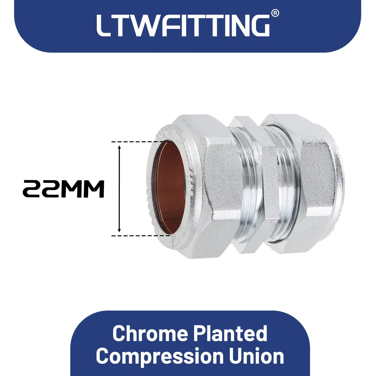 LTWFITTING Lot de 2 raccords de compression en laiton plaqué chrome 22 mm
