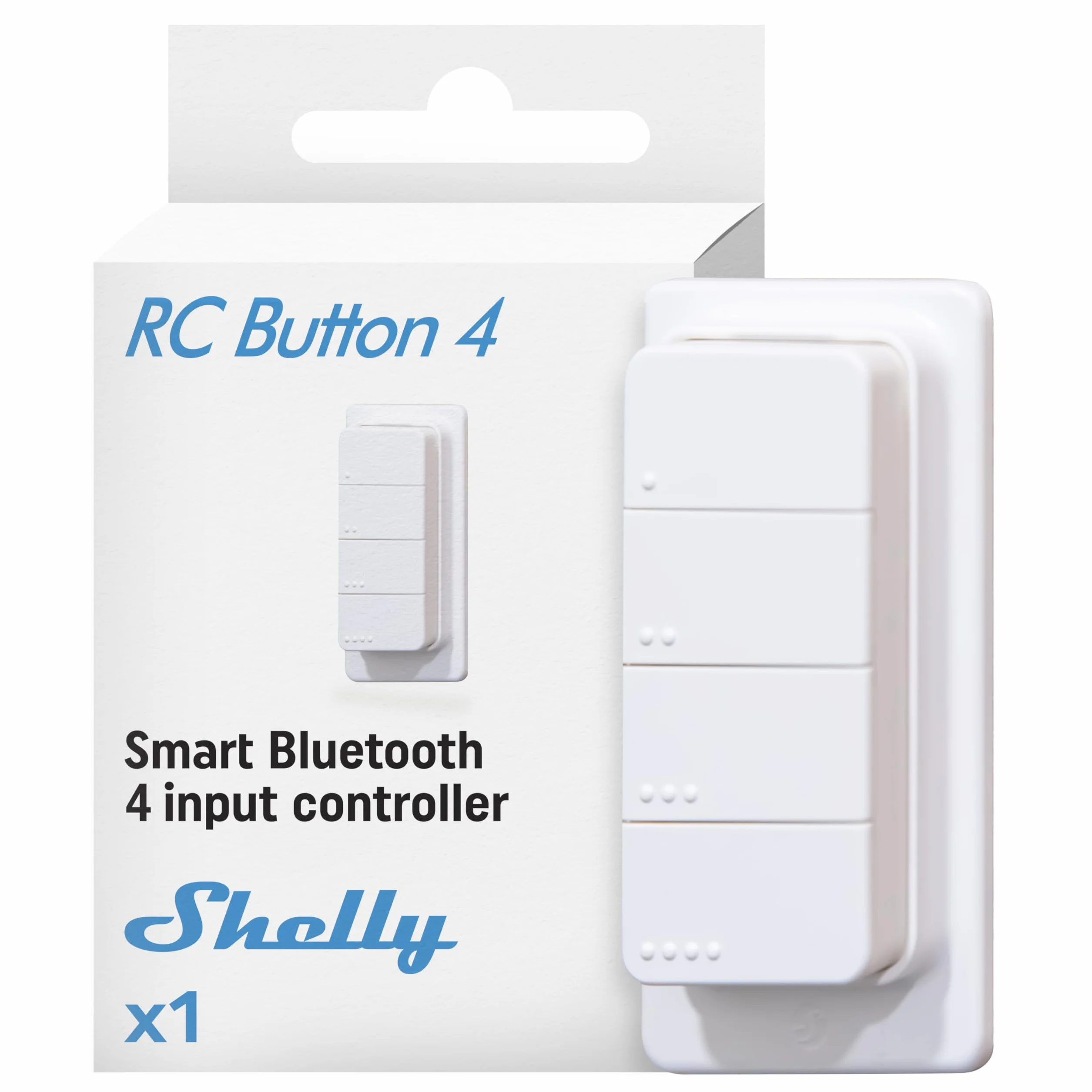 Shelly BLU RC Button 4 - Bouton télécommande Bluetooth pour Domotique, Support magnétique, Contrôle dispositifs connectés, actions et scènes, Pile 2 ans, Multi-clic, Compatible Home Assistant