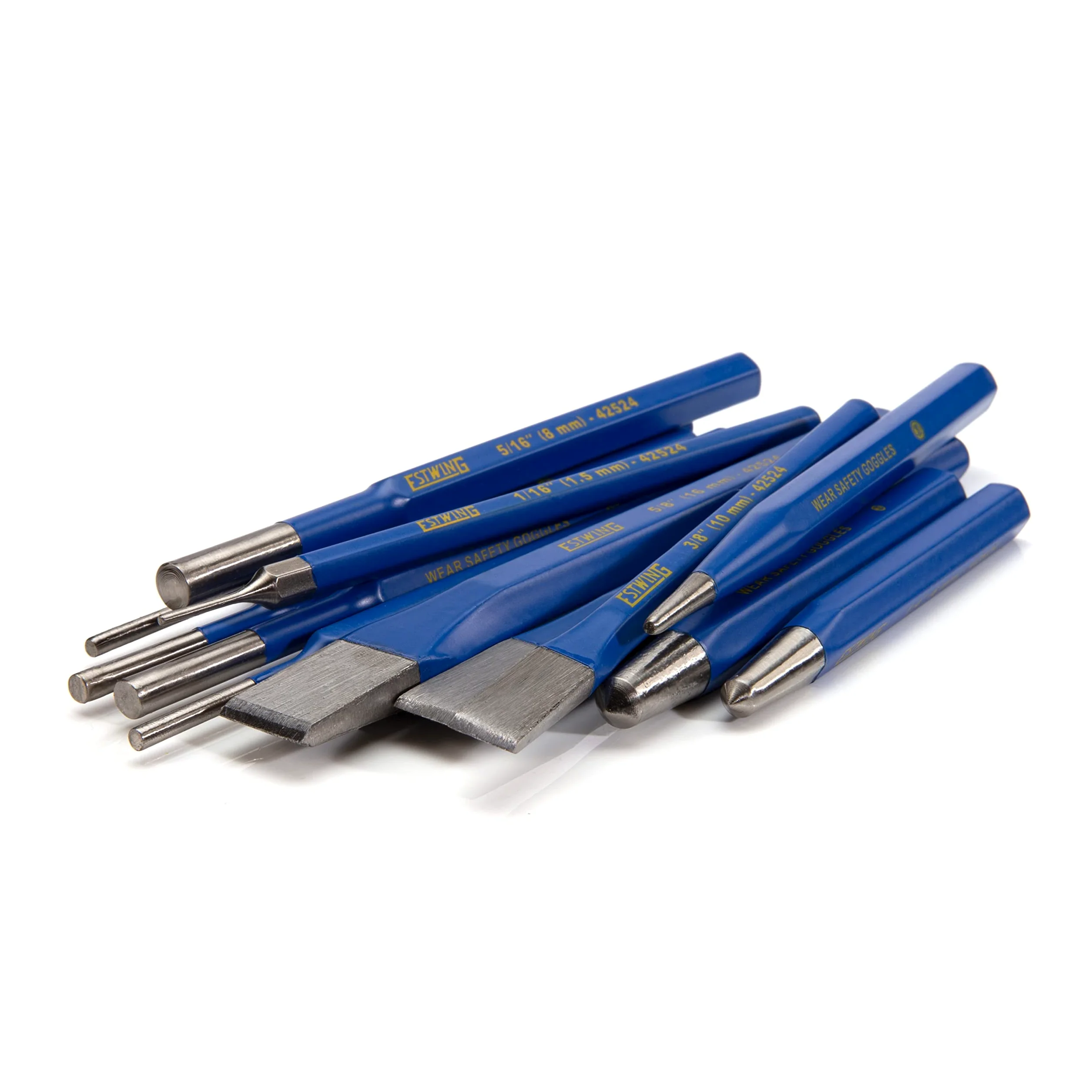 Estwing Lot de 12 burins à froid, goupilles, centre et poinçons de démarrage, en acier trempé CrV (42524)