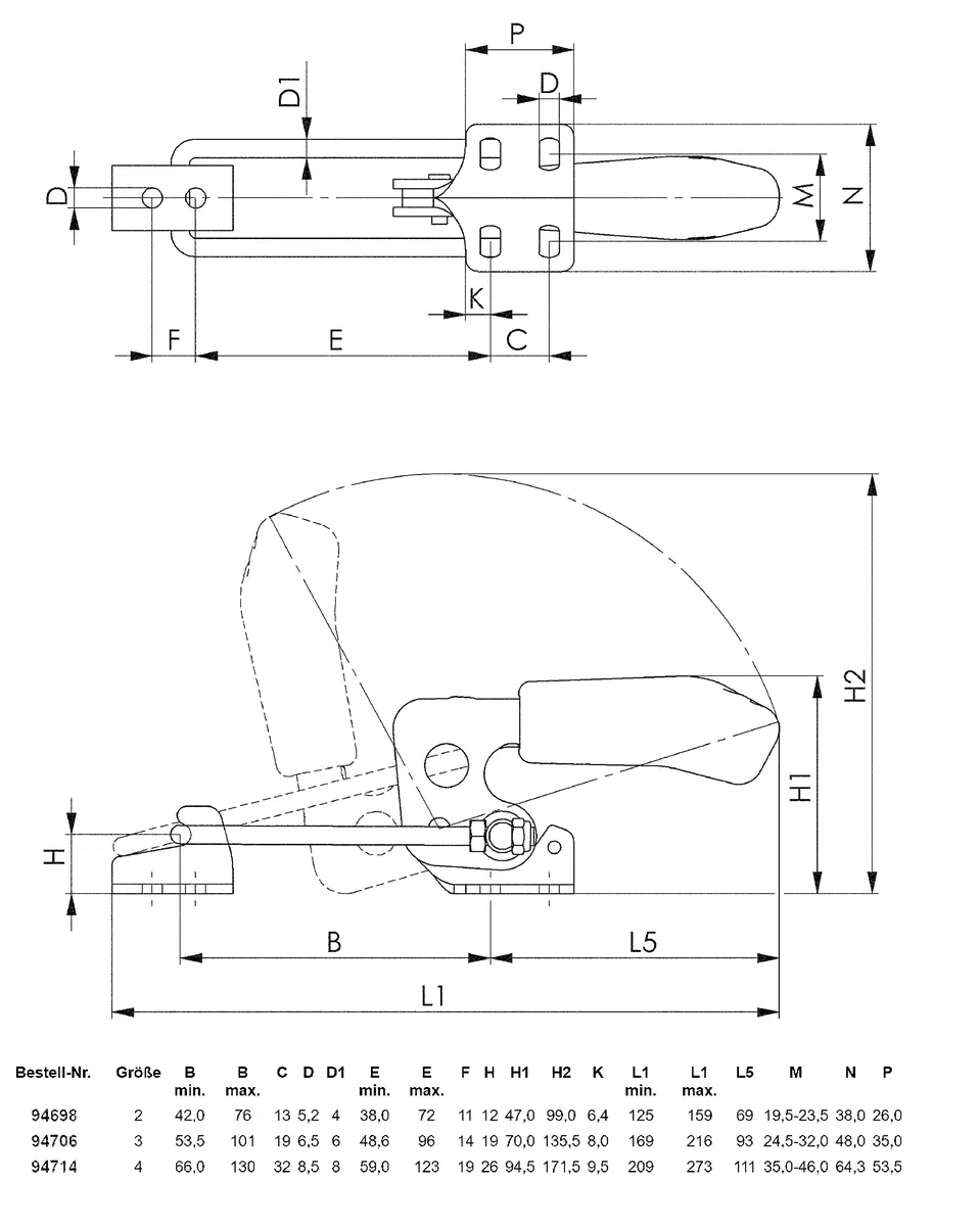 Dispositif de serrage horizontal AMF 6848H, taille 2, avec pince