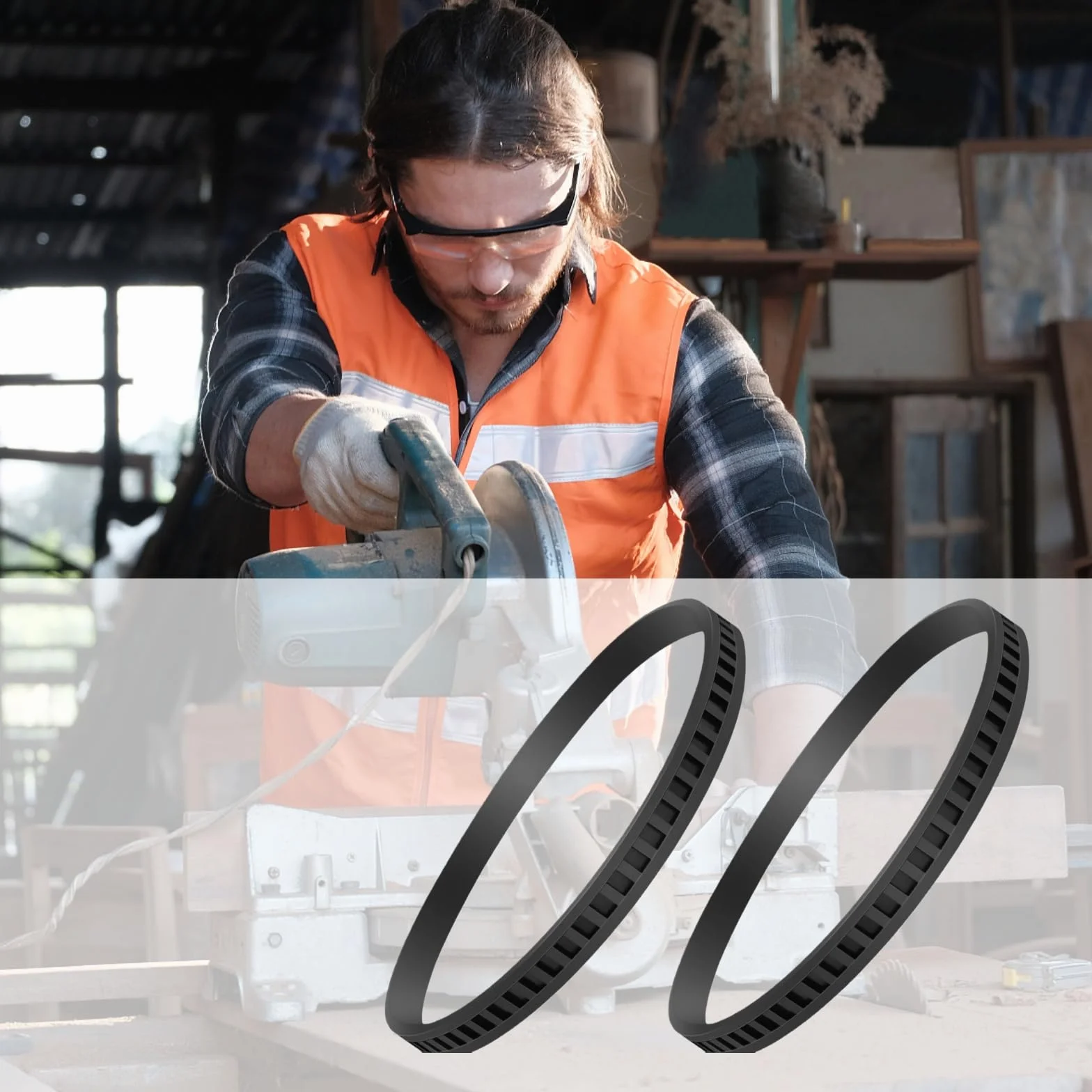 Lot de 2 scies à ruban en caoutchouc pour le travail du bois de 15,24 cm, scie à ruban compatible (15,2 cm, noir)