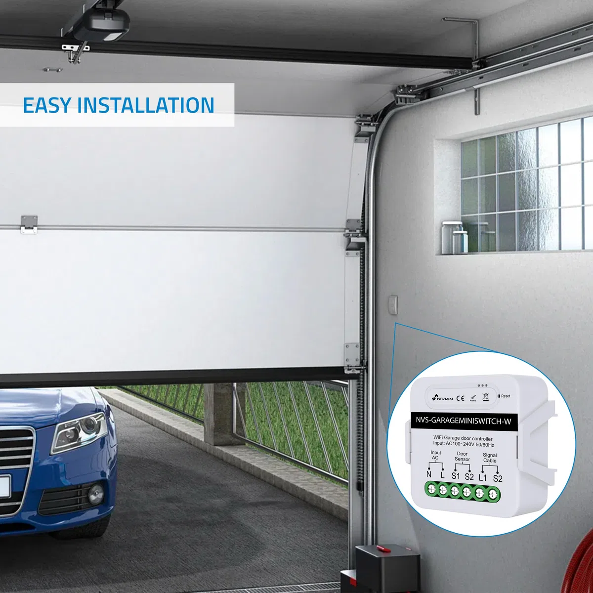 NIVIAN Contrôleur WiFi pour moteur de porte de garage Contrôle à distance par App Tuya/SmartLife Programmation Horaire, Minuterie et Scènes Intelligentes Compatible avec Alexa et Google